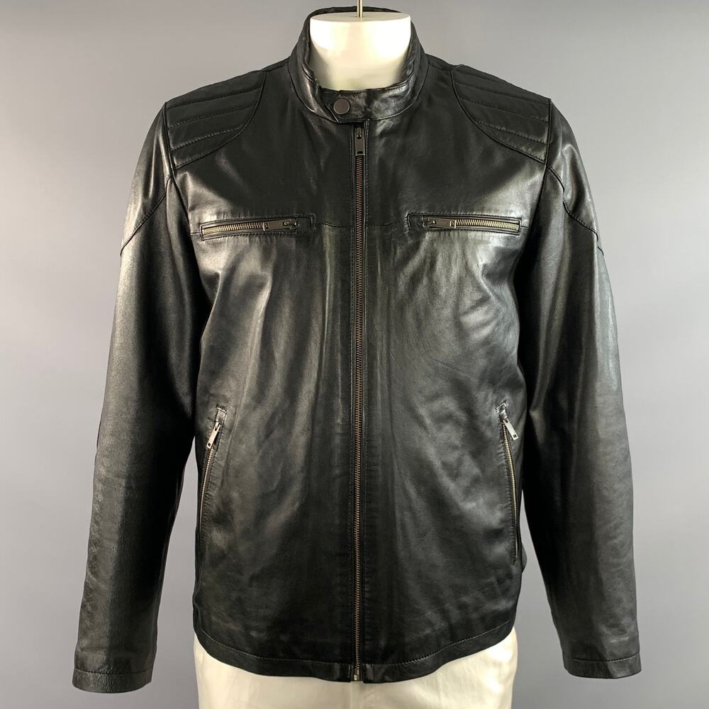 RON TOMSON Size L Black Quilted Leather Biker Jacket